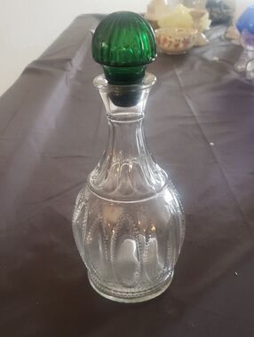 Vintage Avon Clear Decorative Glass Decanter with Emerald Green Stopper